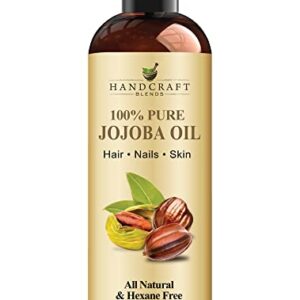 Handcraft Blends USDA Organic Jojoba Oil – Cold-Pressed 8 Fl Oz (Pack of 2) – 100% Pure and Natural – Premium Grade Carrier Oil for Skin and Hair – Hair and Body – Massage – Hexane-Free