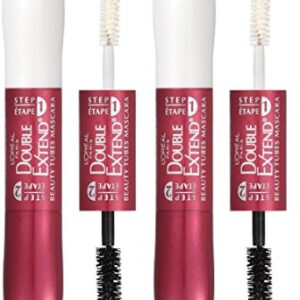 L’Oreal Paris Makeup Double Extend Tubing Mascara, Lengthening 2 Step Mascara, Smudgeproof, Blackest Black, Pack of 2