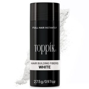 Toppik Hair Building Fibers, White, 27.5g, Fill In Fine or Thinning Hair, Instantly Thicker, Fuller Looking Hair, 9 Shades for Men & Women