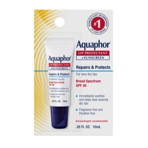 Aquaphor Lip Protectant and Sunscreen Ointment – Broad Spectrum SPF 30 – Relieves Chapped Lips – .35 fl. Oz. Tube