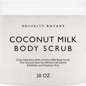Brooklyn Botany Coconut Milk Body Scrub – Moisturizing and Exfoliating Body, Face, Hand, Foot Scrub – Fights Stretch Marks, Fine Lines, Wrinkles – Great Gifts for Women & Men – 620 g