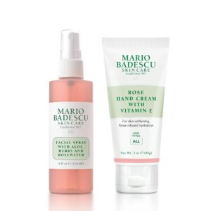 Mario Badescu Rose Water Facial Spray & Hand Cream Bundle | Hydrating Aloe, Herbs & Rose Water Face Mist (4 Fl Oz) + Hand Cream with Vitamin E for Dry, Cracked Hands | Non-Greasy, Fast-Absorbing