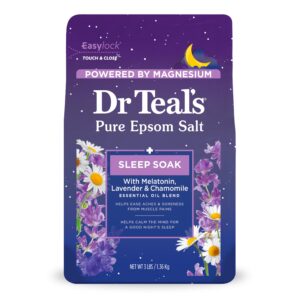 Dr Teal’s Pure Epsom Salt Soak, Sleep Blend with Melatonin, Lavender & Chamomile Essential Oils, 3 lbs