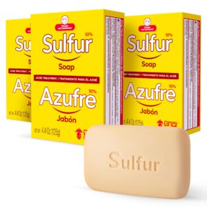 Biosulfur Grisi Sulfur Soap, Acne Treatment, Cleaner Bar Soap, Helps you Reduce Oil Excess and Acne Pimples, Keeps Pores Cleaner, Sulfur 10%, 3-Pack of 4.4 Oz, Bar Soaps, yellow