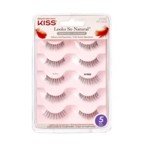 KISS Looks So Natural, False Eyelashes, ‘Sultry’, 12 mm, Includes 5 Pairs Of Lashes, Contact Lens Friendly, Easy to Apply, Reusable Strip Lashes, Glue-On