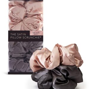 Kitsch Satin Hair Scrunchies for Women, Softer Than Silk Scrunchies for Hair – No Damage Satin Hair Ties, Ponytail Holders, 2pc (Blush/Charcoal)