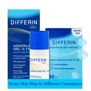 Differin Acne Treatment Gel and Differin Patch Set: 36 Power Patches, 18 large and 18 small patches for acne-prone skin and A30 day retinoid treatment with 0.1% Adapalene pump, Mother’s Day Gifts