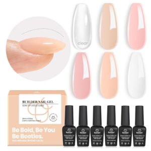 beetles Builder Gel 6 Colors 7 in 1 Strengthener Gel Clear Nude Pink Milky White Hard Gel Nail Extension Gel Rhinestone Gel Nail Glue Art Base Gel Needed