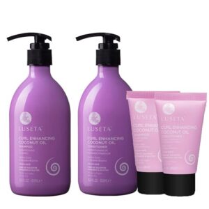 Luseta Curly Hair Shampoo Full + Travel Size Shampoo + Conditioner Set Define Curls and Restore Bounce with Coconut Oil for Culr & Wave Hair (2×16.9 FL Oz + 2×1.01 FL Oz)