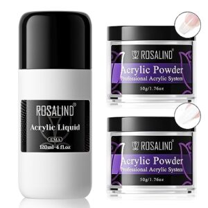ROSALIND Acrylic Powder Set> Clear White Acrylic Nail Powder 2 Colors with Acrylic Liquid Professional Polymer Powder Nail Set Opal Nail Acrylic Powder for French Nail Extension> No Nail Lamp Needed