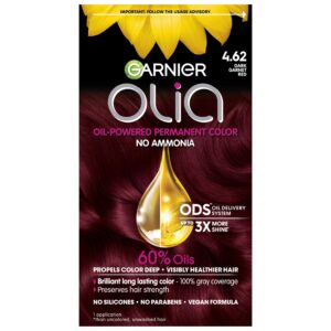 Garnier Hair Color Olia Ammonia-Free Brilliant Color Oil-Rich Permanent Hair Dye, 4.62 Dark Garnet Red, 1 Count (Packaging May Vary)