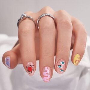 Short Press On Nails – BTArtbox Oval Fake Nails, Cute Soft Gel Press On Nails with Nail Glue, Fit Perfectly & Natural Reusable Stick On Nails in 15 Sizes – 30 PCS Glue On Nails Kit, Lovely Day