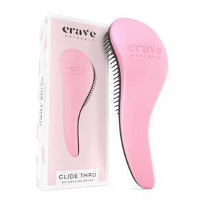 Crave Naturals Biggie Glide Thru Hair Brush – Detangler Brush for Curly, Straight, Wet or Dry Hair – Gentle Detangling Brushes for Adults, Kids, Toddlers – Hair Accessories for Women, 8.4″x3.4″ – Pink