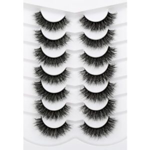 Pooplunch False Eyelashes Cat Eye Lashes Natural Fluffy Wispy Fake Eyelashes Faux Mink Lashes 7 Pairs Pack, Black
