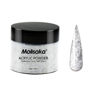 Molisaka Silver Acrylic Powder> Mixed Holographic Sequins Glitter Acrylic Nail Powder> Professional Colored Sparkle Nail Dip Powder for Nail Extension> Carving and French Manicure> No UV Light Needed…