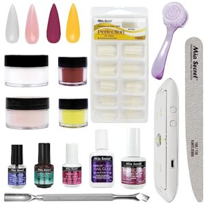 14 Pcs Dip Powder Nail Kit> Mia Secret Dipping Kit with 2 Colored acrylic powders> cover acrylic powder> clear acrylic powder> nail primer and nail prep – Odorless Acrylic Dipping Powder System – Lamp and no lamp dipping kits (White | Pink | Burgendy | Yellow |)