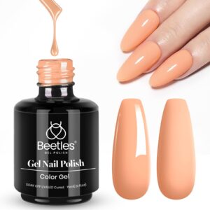 beetles Peach Gel Nail Polish, 15 ml Light Orange Neutral Solid Color Soak Off LED UV Lamp DIY Nail Art Decoration Manicure Design Salon at Home, Peach Fuzz Nails Gift for Women Girls