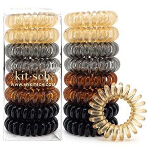 Kitsch Spiral Hair Ties for Women – Creaseless and Dent-free Coil Hair Ties | No Damage, Phone Cord Coils | Made of Flexible and Durable Plastic | Ideal for Daily Use – 2 pack, 8pcs (Brunette)