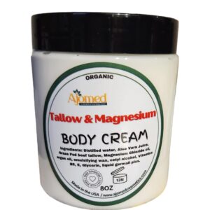 Beef Tallow & Magnesium Body butter – Grass Fed and Finished beef tallow Magnesium Cream- Handmade moisturizer for Cracked, Dry, Itchy skin- eczema cream- diaper rash (SANDALWOOD VANILLA)