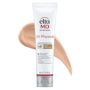 EltaMD UV Physical Tinted Mineral Sunscreen for Face – SPF 41 Tinted Sunscreen for Face, 100% Mineral Actives for Sensitive Skin, 3.0 oz Tube