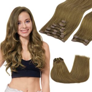 GOO GOO Clip in Hair Extensions Real Human Hair, Remy Human Hair Extensions Clip ins for Women, Natural Human Hair, 14inch 150g 9Pcs, 6B Medium Brown