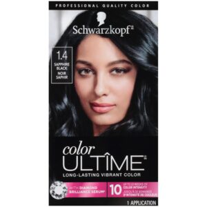 Schwarzkopf Color Ultime Hair Color, 1.4 Sapphire Black, 1 Application – Permanent Black Hair Dye for Vivid Color Intensity and Fade-Resistant Shine up to 10 Weeks