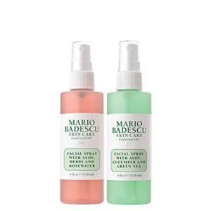 Mario Badescu Facial Spray Aloe, Rose Water and Cucumber – Green Tea Duo for Face, Neck or Hair, Cooling and Hydrating Face Mist for All Skin Types, Dewy Finish, 4 Fl Oz (Pack of 2)