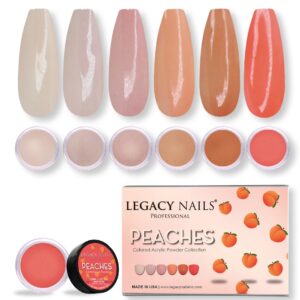 Legacy Nails Acrylic Powder Collection – PEACHES COLLECTION – 6 Colors Inspired by Wings – Professional DIY Nail Art Set for Dip & Acrylic Extensions