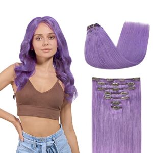 GOO GOO Clip in Hair Extensions Real Human Hair, Remy Human Hair Extensions Clip ins for Women, Natural Human Hair, 16inch 120g 7Pcs, Lavender