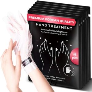 WONDER FAMILY Korean Hand Masks Moisturizing Glove for Dry Hands – Hand Moisturizer Gloves for Women> Men – Hand Therapy Gloves with Collagen – White Hydrating Korean Hand Mask Bulk 6 Pack