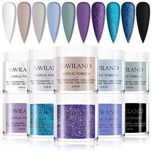 Saviland Acrylic Powder Set – 10 Colors Quick-Dry Acrylic Powder for Nails Set Professional Glitter Purple White Black Colored Acrylic Nail Powder for Nail Extension & 3D Nail Carving Home DIY