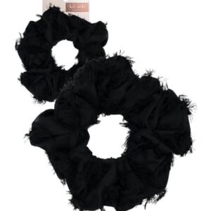 Kitsch Brunch Scrunchies – No Crease Hair Ties for Girls, Scrunchies for Women | Perfect for Daily Wear or Any Occasion – Frayed Black