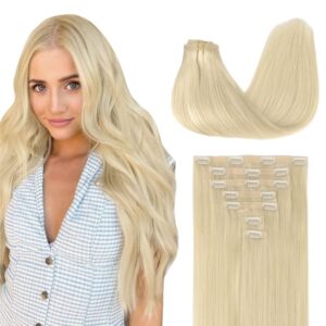 GOO GOO Clip in Hair Extensions Real Human Hair, Remy Human Hair Extensions Clip ins for Women, Natural Human Hair, 14inch 110g 7Pcs, 60A Platinum Blonde