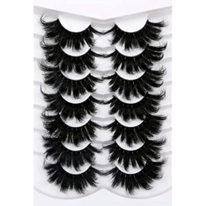 Pooplunch False Eyelashes 25MM Fluffy Lashes Dramatic Eye Lashes Long Wispy 8D Volume Big Thick Faux Mink Lashes 7 Pairs Multipack