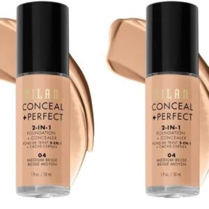 Milani Medium Beige Liquid Foundation Concealer – Flawless Complexion, Cruelty-Free, Covers Blemishes (Pack of 2)