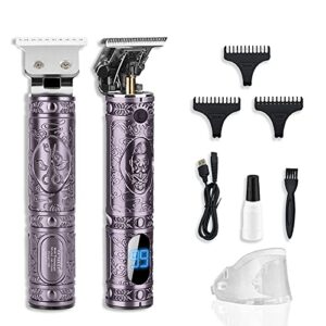 Fancy Home T Blade Trimmer Pro Li Outliner Zero Gapped Detail Beard Shaver Professional Cordless Barber Hair Clippers with Guide Combs USB, Rechargeable LCD Display (Purple)