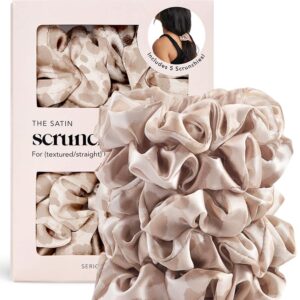 Kitsch Leopard Prints Satin Scrunchies for Women – No Crease Hair Ties for Girls, Scrunchies For All Hair Types and Textures, Perfect for Day or Night – 5 Pcs