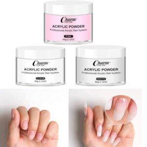 VERONNI 3 Colors Acrylic Nail Powder> Dipping Powder Acrylic Nail Kit> Nail Powder Set> For Acrylic Nail Extension 3D Carving For Nail Art Beginner White Pink Clear Colors Set (60g 3 colors)