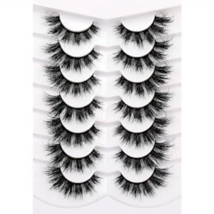 Pooplunch Fluffy Cat Eye Lashes False Eyelashes 18MM Volume Thick Ellipse Fibre Soft Wispy Faux Mink Lashes 8D Dramatic Curly Fake Eyelash Strips 7 Pairs Multipack