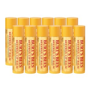 Burt’s Bees Lip Balm – Original Beeswax 12 Count Pack in Bulk, Lip Moisturizer With Responsibly Sourced Beeswax, Tint-Free, Natural Origin Conditioning Lip Treatment, 12 Tubes, 0.15 oz