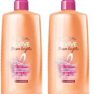 L’Oreal Paris Elvive Dream Lengths Restoring Shampoo With Fine Castor Oil and Vitamins B3 and B5 for Long, Damaged Hair, Visibly Repairs Damage Without Weighdown With System, 28 Fl Ounce (Pack of 2)