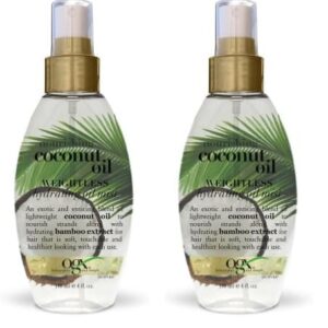 OGX Nourishing + Coconut Oil Weightless Hydrating Oil Hair Mist, Lightweight Leave-In Hair Treatment with Coconut Oil & Bamboo Extract, Paraben & Sulfate Surfactant-Free, 4 fl oz (Pack of 2)
