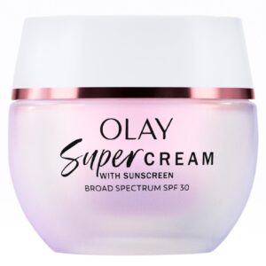 Olay Super Cream with Sunscreen SPF 30, 1.7 oz, Ultra Lightweight Face Moisturizer – Vitamin C & E, Hyaluronic Acid, Niacinamide, Collagen Peptide – Hydrate, Smooth, Brighten, Firm, and Protect