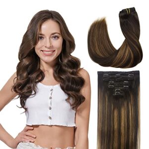GOO GOO Clip in Hair Extensions Real Human Hair, Remy Human Hair Extensions Clip ins for Women, Natural Human Hair, 18inch 120g 7Pcs, 2/30/2 Balayage Expensive Brunette