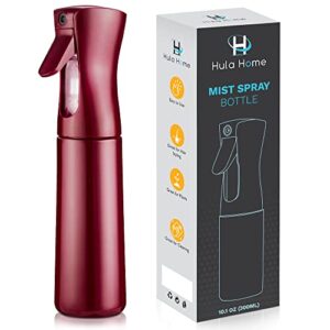Hula Home Continuous Spray Bottle for Hair (10.1oz/300ml) Empty Ultra Fine Plastic Water Mist Sprayer – For Hairstyling, Cleaning, Salons, Plants, Essential Oil Scents & More – Red