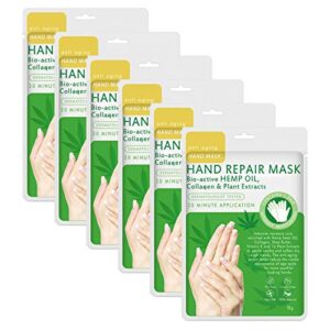 Permotary 6 Pack Moisturizing Hand Peel Mask Gloves> Hand Mask Natural Collagen Spa Gloves Moisture Enhancing Gloves for Dry Hands> Repair Rough Damage Skin for Women & Men (Hemp Oil)