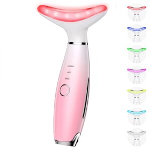 Dopsikn 7 Color Galvanic Machines – Red Light Therapy for Face and Neck, Face Massager Tool for Wrinkles, Double Chin, Vibrating Facial Massager with Thermals, Pink