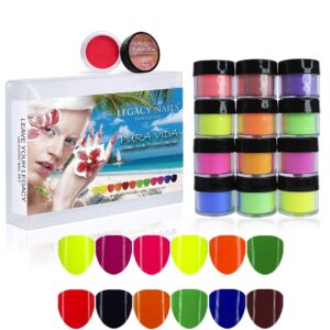 Legacy Nail Acrylic Powder Collections – 12 Colors Professional Nail Art Powder Set Manicure DIY for Dip & Acrylic Nail Extensions (Pura Vida Collection)