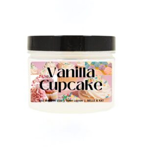 Body Lotion for Women & Men Scented Vanilla Cupcake, Hand Lotion with Fragrance & Essential Oils, 8oz Container with Lid, Shea Butter Hydrates Dry Skin to be Soft & Smooth, Made in USA