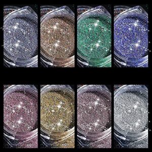 YDIOLM Acrylic Powder – Glitter Diamond & Crystal Powder 8 Colors Acrylic Nail Art Tips UV Gel Powder Dust Design Decoration 3D Manicure